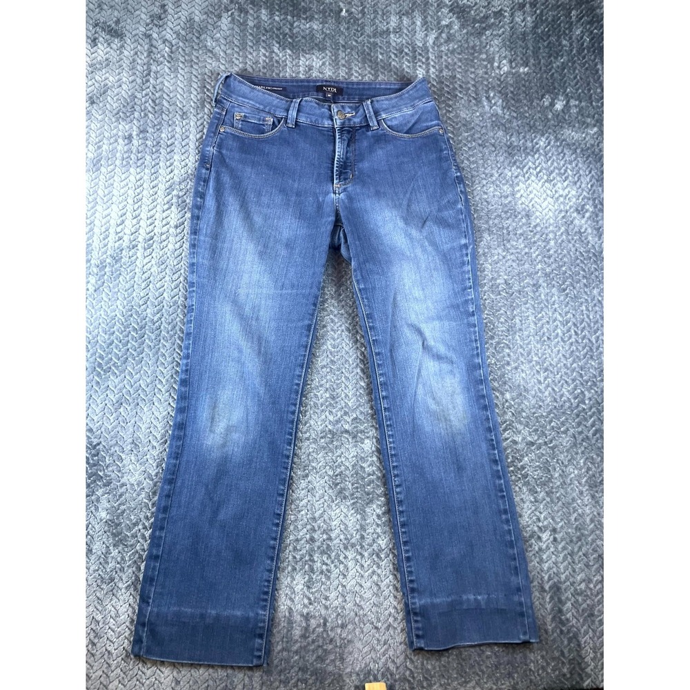 NYDJ Marilyn Straight Jeans Womens 6P Blue Denim Medium Wash Mid Rise 5-Pockets